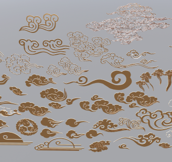 113现代祥云云纹，铁艺装饰纹样su草图模型下载