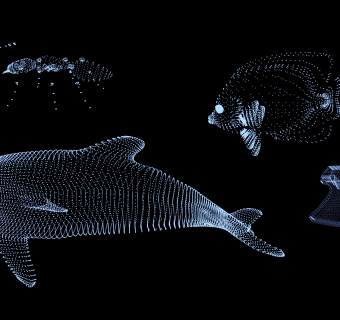 22现代海豚鲨鱼科技星光灯吊饰吊件su草图模型下载