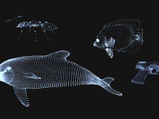 22现代海豚鲨鱼科技星光灯吊饰吊件su草图模型下载