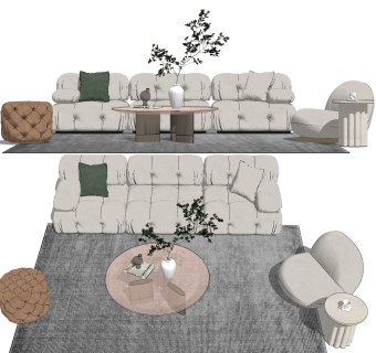 16现代布艺沙发组合su草图模型下载