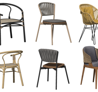 20现代户外藤编休闲椅，餐椅椅子su草图模型下载