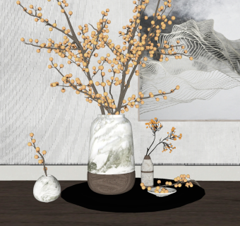 新中式花瓶插花su草图模型下载