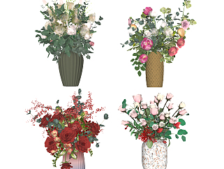 11现代欧式花瓶花艺，插花，玫瑰花su草图模型下载