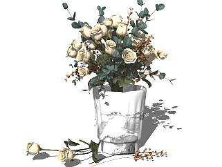 21现代欧式花瓶插花，玫瑰花su草图模型下载
