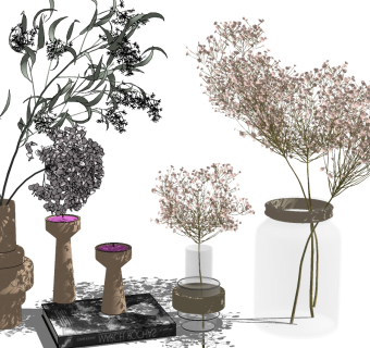 30现代花瓶插花花艺干花su草图模型下载