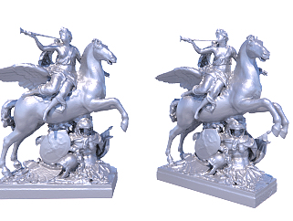 歐式人物騎馬雕塑su草圖模型下載