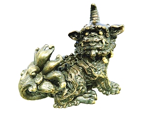 中式古典祥怪獸麒麟雕塑su草圖模型下載