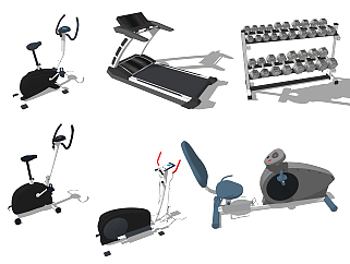 12现代健身器材，<em>跑步机</em>，哑铃，<em>su</em>草图<em>模型</em>下载