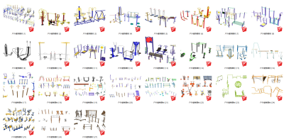 现代户外健身器材，社区小区健身器材su草图模型下载