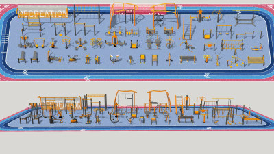 现代户外健身运动器械器材su草图模型下载
