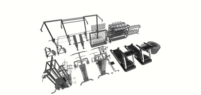 现代健身器材跑步机哑铃，器械，轮胎跑步机su草图模型下载