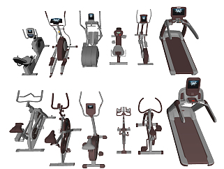 <em>现代动感单车</em>，跑步机健身器材器械su草图模型下载