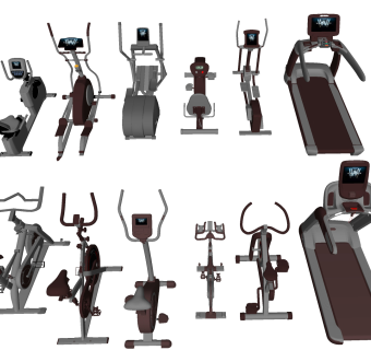 现代动感单车，跑步机健身器材器械su草图模型下载