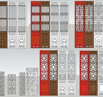 中式屏风su草图模型下载