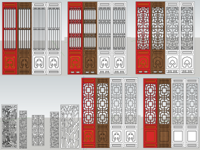 中式屏风su草图模型下载