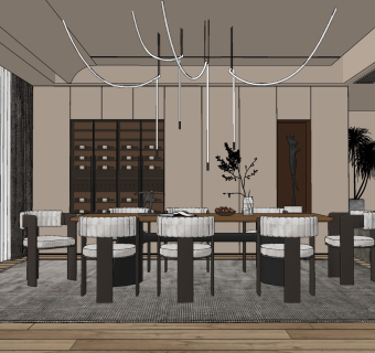 现代餐厅,su草图模型下载