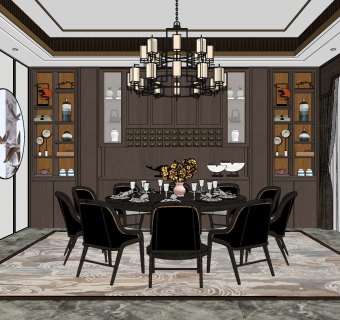 新中式餐厅,su草图模型下载