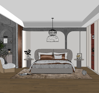 现代简约卧室su草图模型下载
