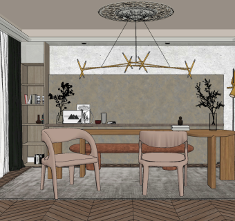 侘寂风餐厅su草图模型下载