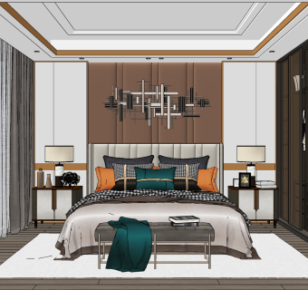 现代轻奢卧室,su草图模型下载