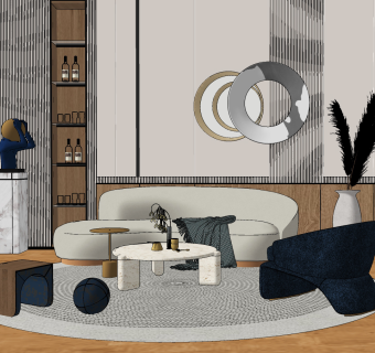 现代沙发茶几组合su草图模型下载