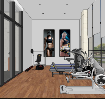 现代健身房su草图模型下载