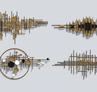 新中式艺术墙饰挂件组合,su草图模型下载