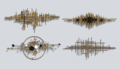 新中式艺术墙饰挂件组合,su草图模型下载
