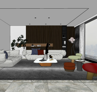 米洛提 minotti 现代客厅su草图模型下载