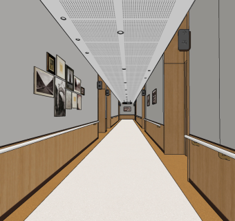 现代医院疗养中心护士站,走廊su草图模型下载