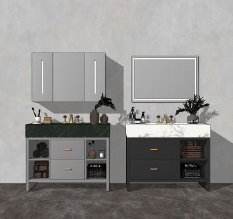 现代浴室柜组合,su草图模型下载