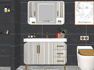 现代浴室柜组合su草图模型下载