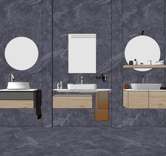 现代洗手台组合, 卫浴柜su草图模型下载