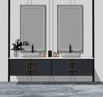 新中式浴室柜,su草图模型下载