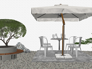 现代户外桌椅,遮阳伞,su草图模型下载