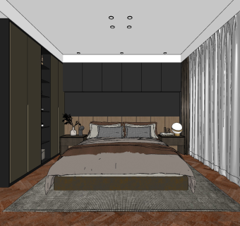 现代卧室su草图模型下载