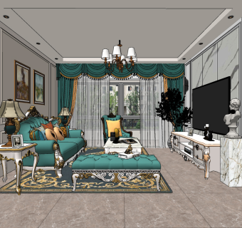 简欧 客厅su草图模型下载