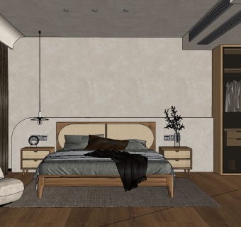 侘寂风卧室su草图模型下载