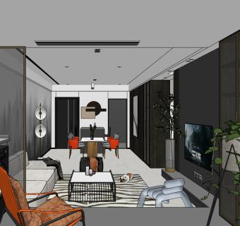 现代客餐厅,su草图模型下载