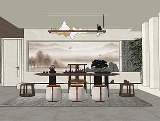 新中式茶室,su草图模型下载