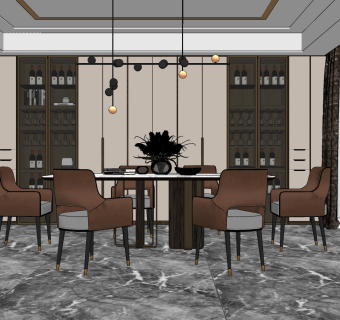 现代轻奢餐厅su草图模型下载