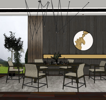 意大利poliform现代餐厅su草图模型下载