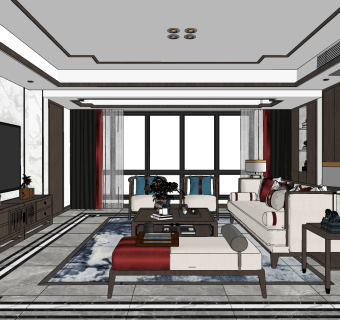 新中式客厅,su草图模型下载