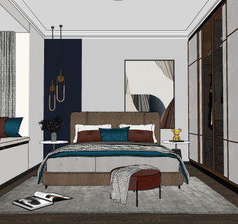 现代卧室su草图模型下载