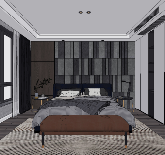 现代卧室,su草图模型下载