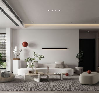 现代诧寂风客餐厅su草图模型下载