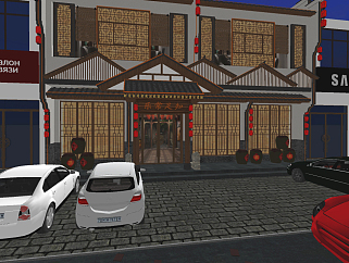 新中式餐厅门头su草图模型下载