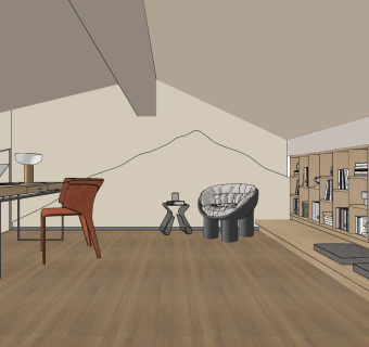 现代书房阁楼su草图模型下载