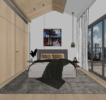 现代卧室su草图模型下载