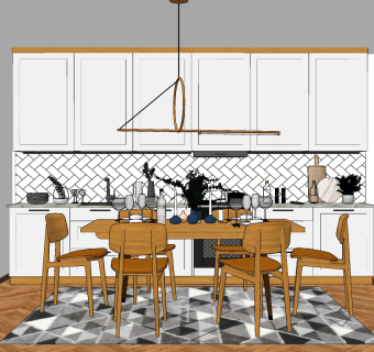 北欧原木餐桌椅su草图模型下载